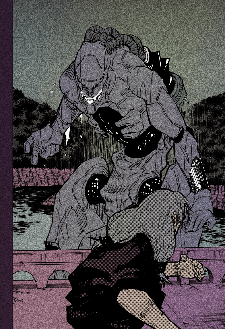 784x1145 Absolution of the Soul 》 • Mahito vs Mechamaru manga coloring