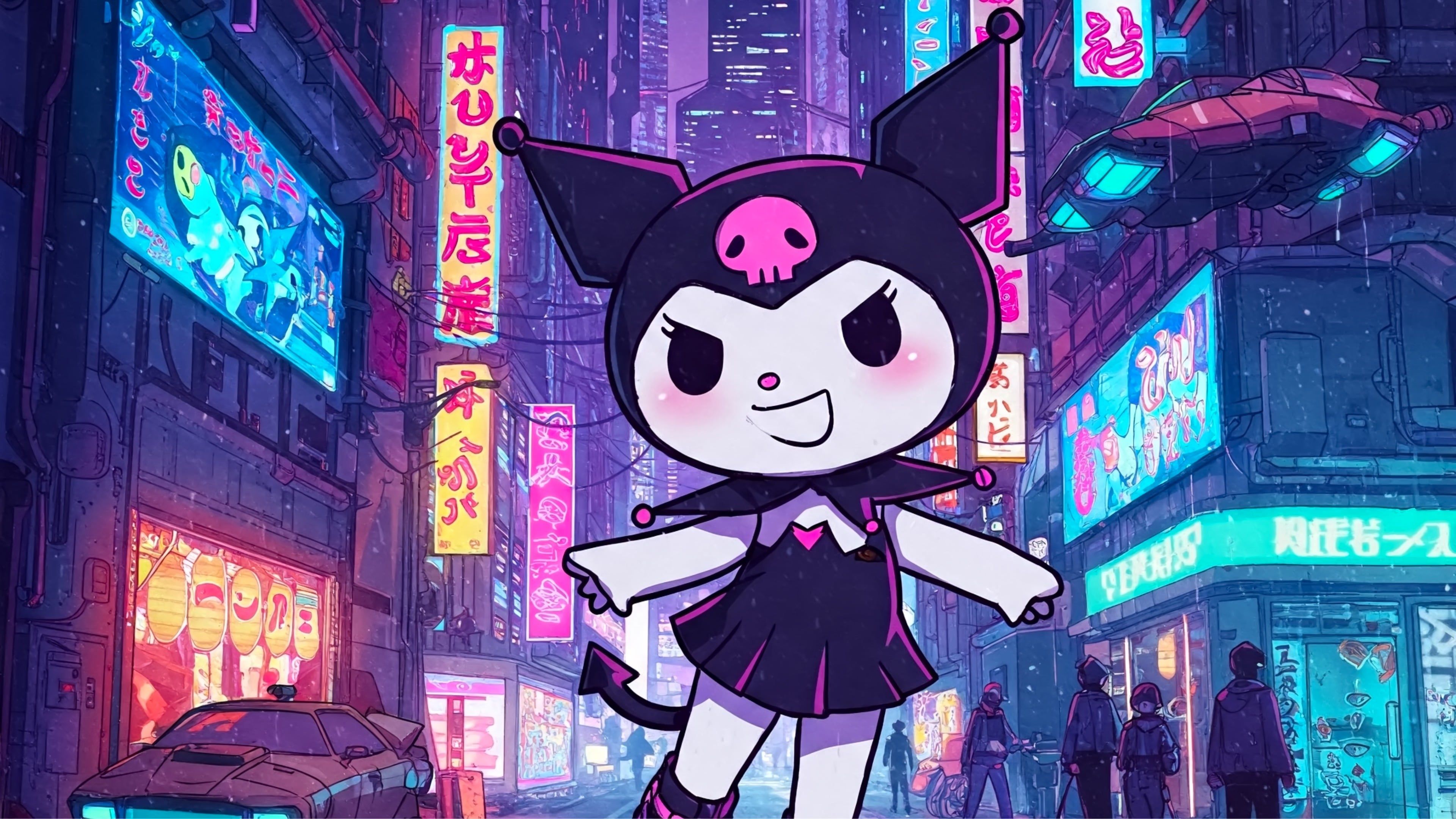3840x2160 Kuromi In Futuristic Sci Fi City Wallpaper 4K For Desktop