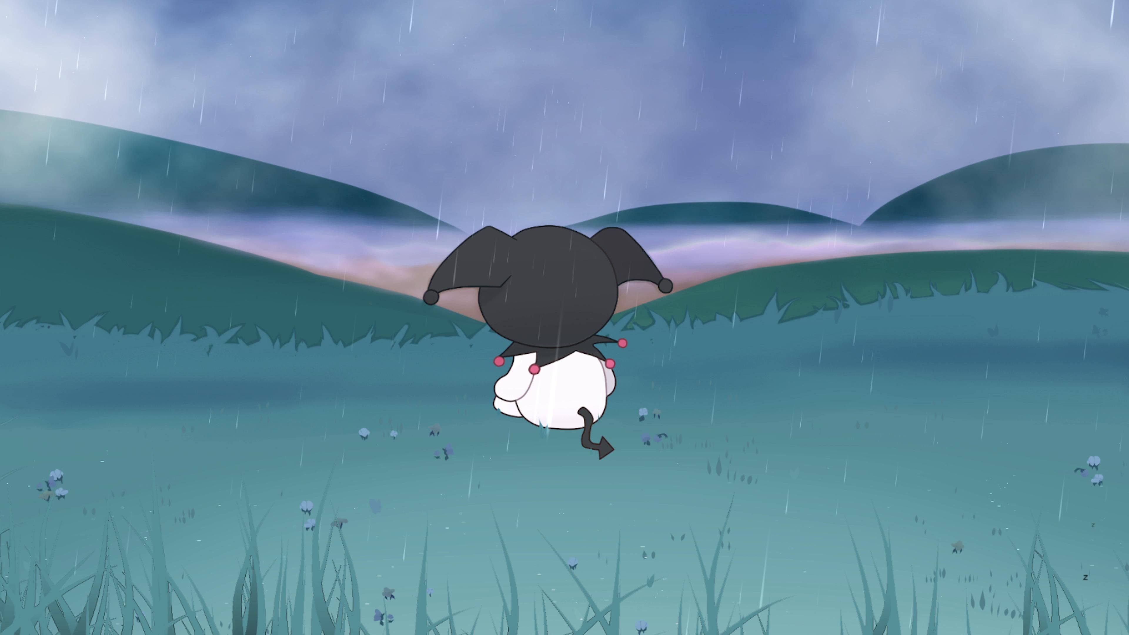 3840x2160 Kuromi Sitting Under the Rain Live Wallpaper