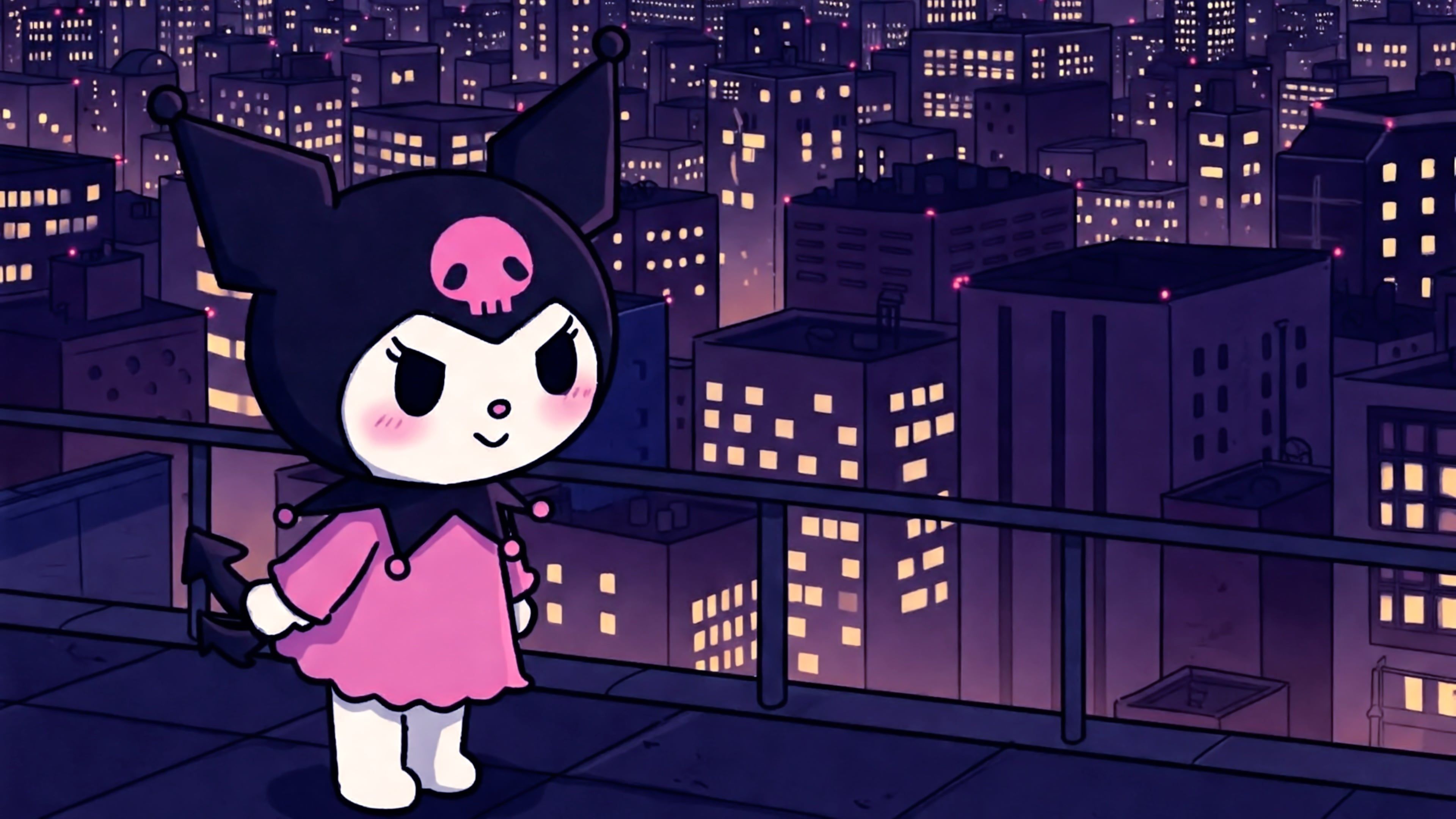 3840x2160 Kuromi observing the city from above Wallpaper 4K for Desktop