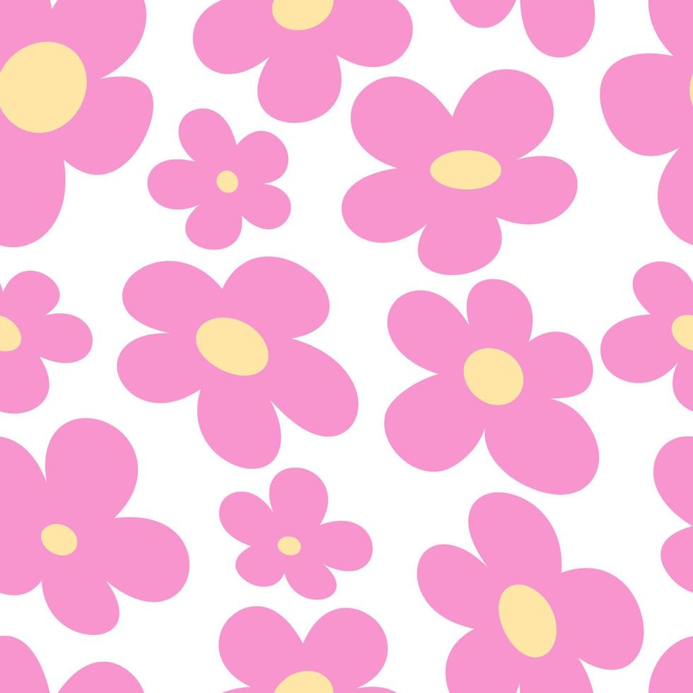 980x980 Cute floral seamless pattern of the 00s and 90s. Retro glamorous girl style. Flat cartoon simple abstract flowers. trendy Y2K texture of the 2000s for children's textiles, paper, fabric. 13431158 Vector Art