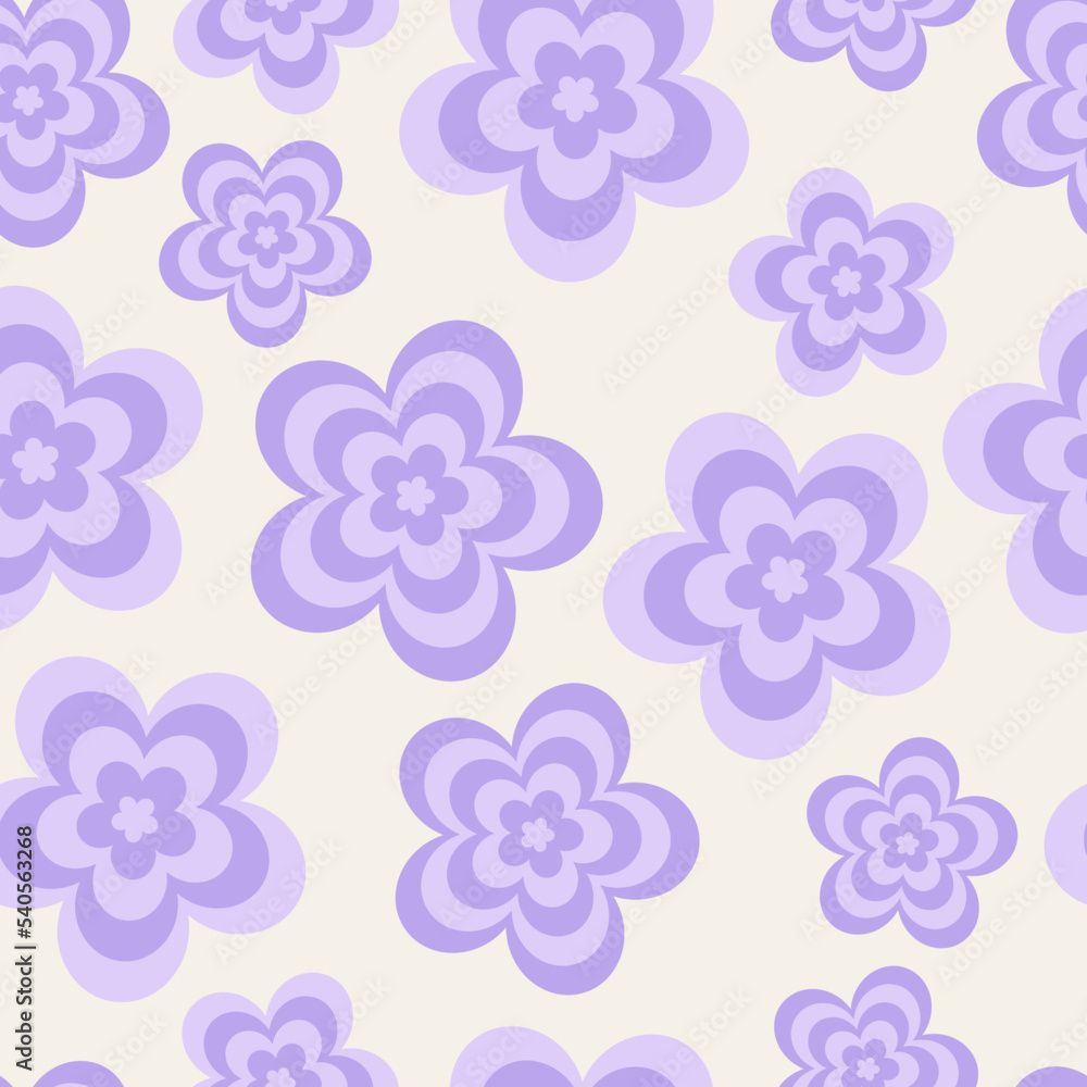 1000x1000 Y2k Seamless Pattern With Flowers, Tunnel Of Concentric Daisies. Vector Background In Retro Psychedelic 2000s Style. Lilac Color. Trendy Girly Design. Funny Cute Texture. Stock Vektor