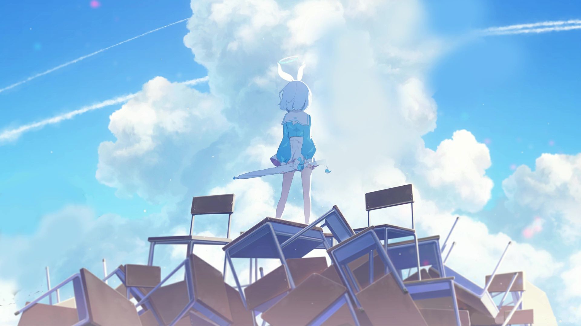 1920x1080 Arona Cloud Sky Classroom Blue Archive Live Wallpaper