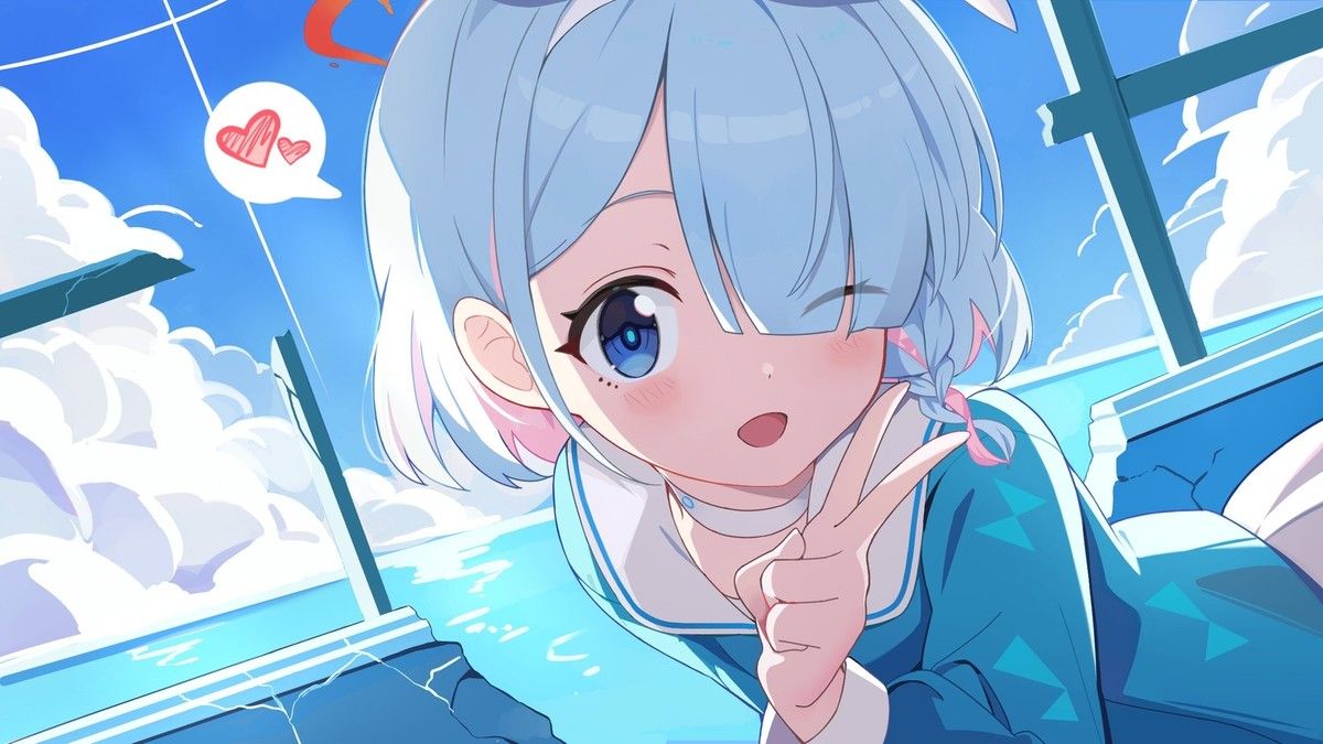 1200x675 Anime girls sailor uniform blue archive eyes arona wink Play Gaming Mat Desk