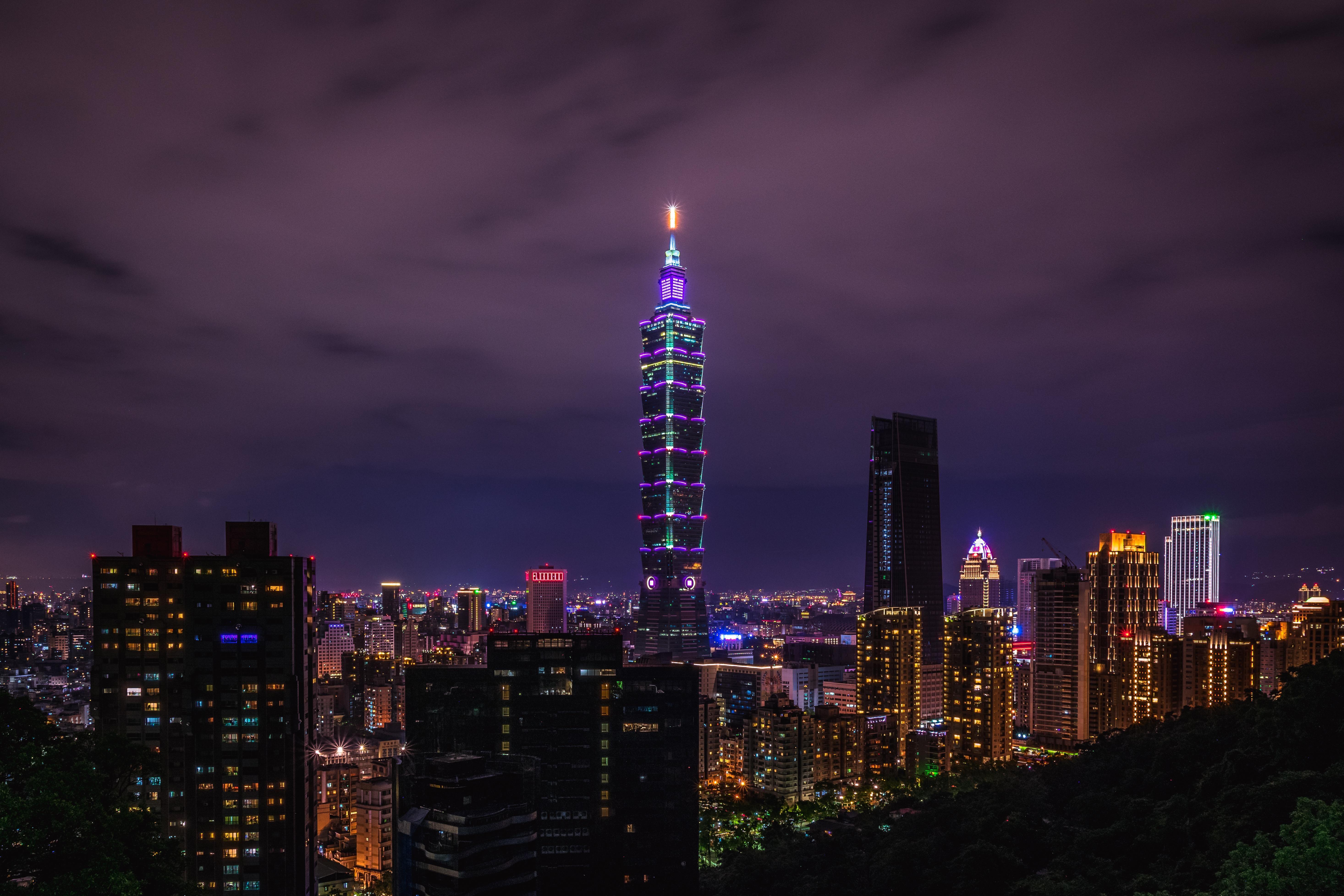 5865x3910 wallpaper night city, tower, lights, neon HD : Widescreen : High Definition
