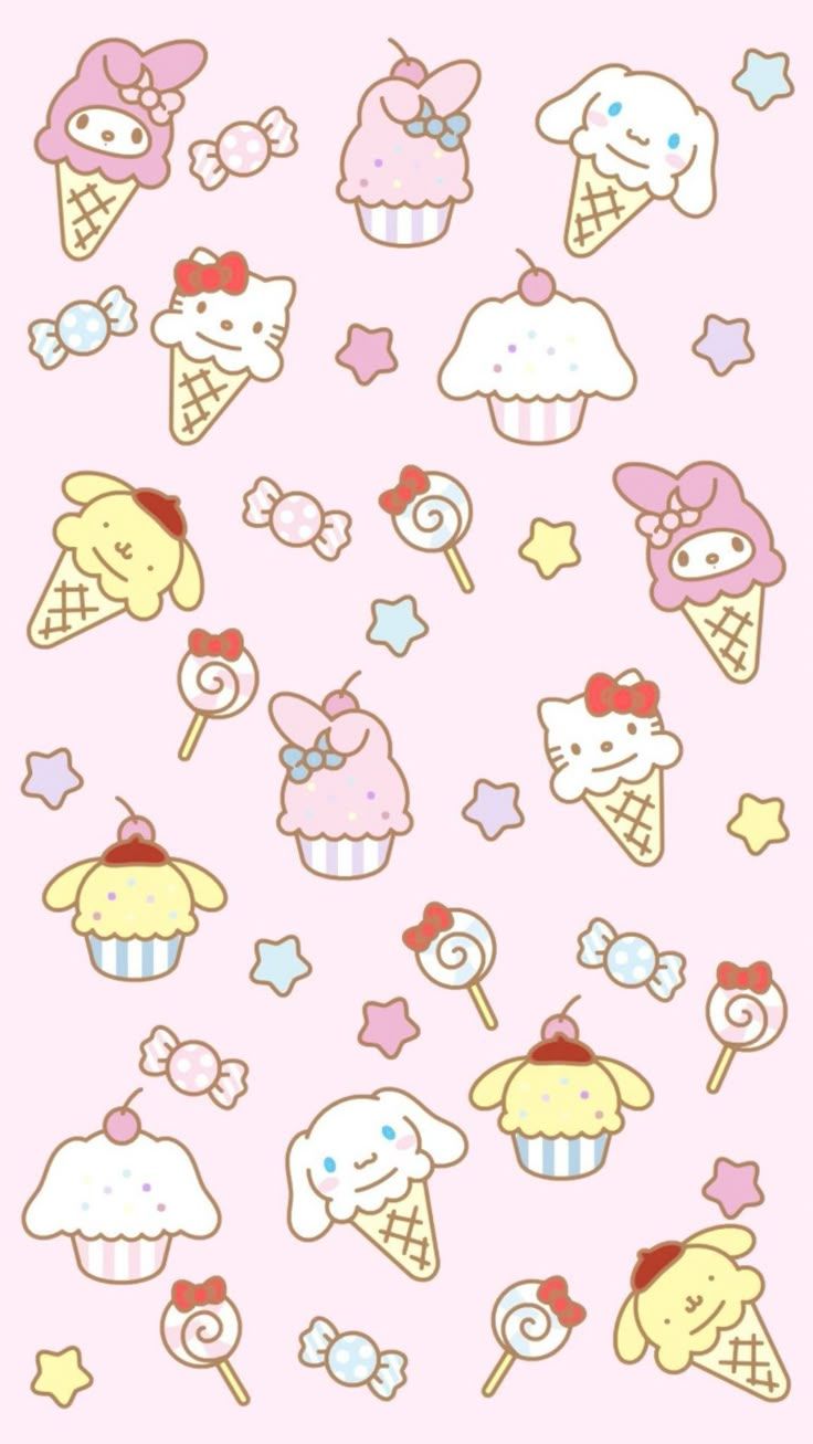 736x1307 Sanrio pastel background. Cute sanrio pattern, Baby milk sanrio wallpaper, Kawaii wallpaper