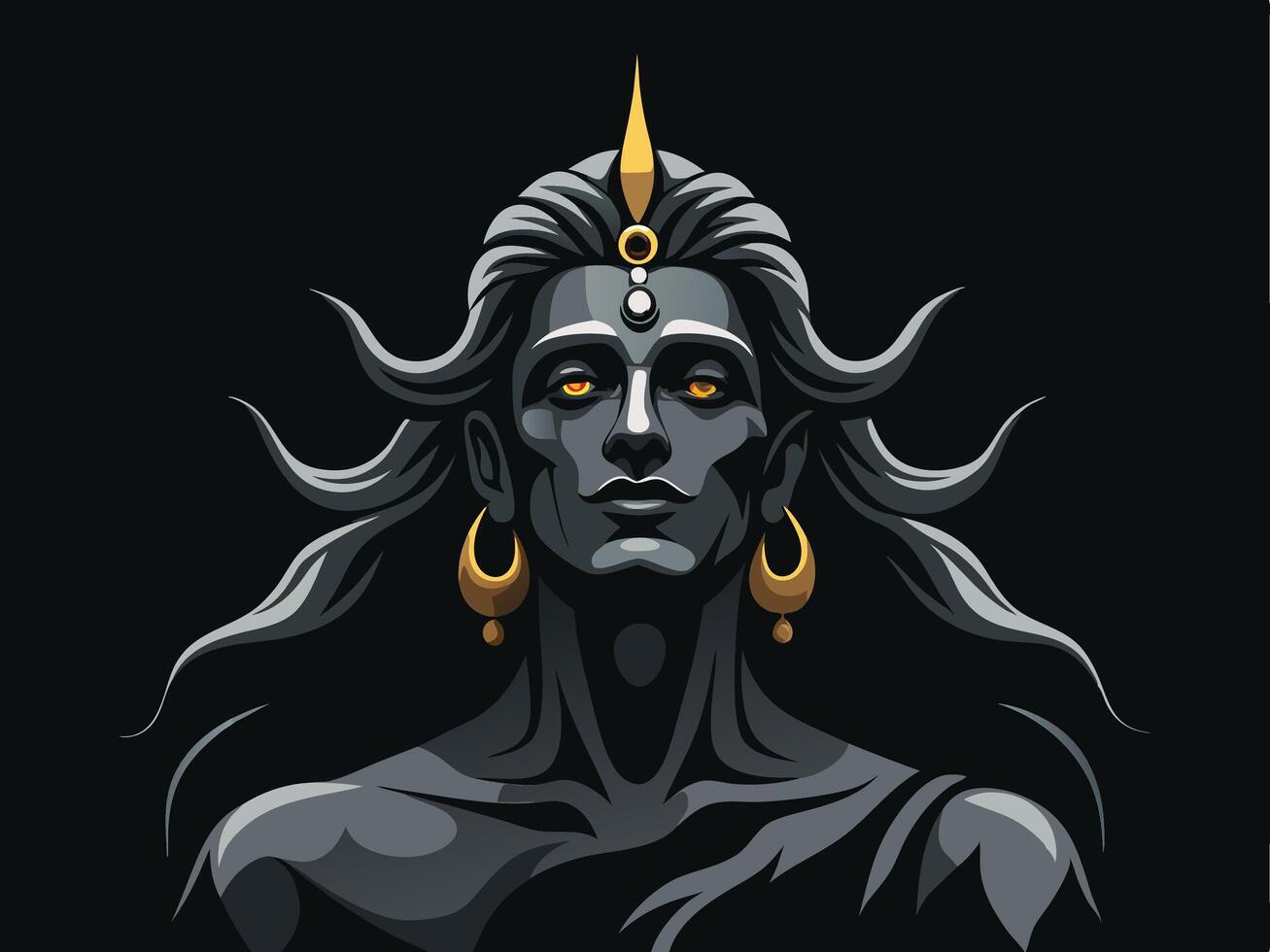 1307x980 Illustrative portrait of the hindu god shiva with gold adornments and dark themed background