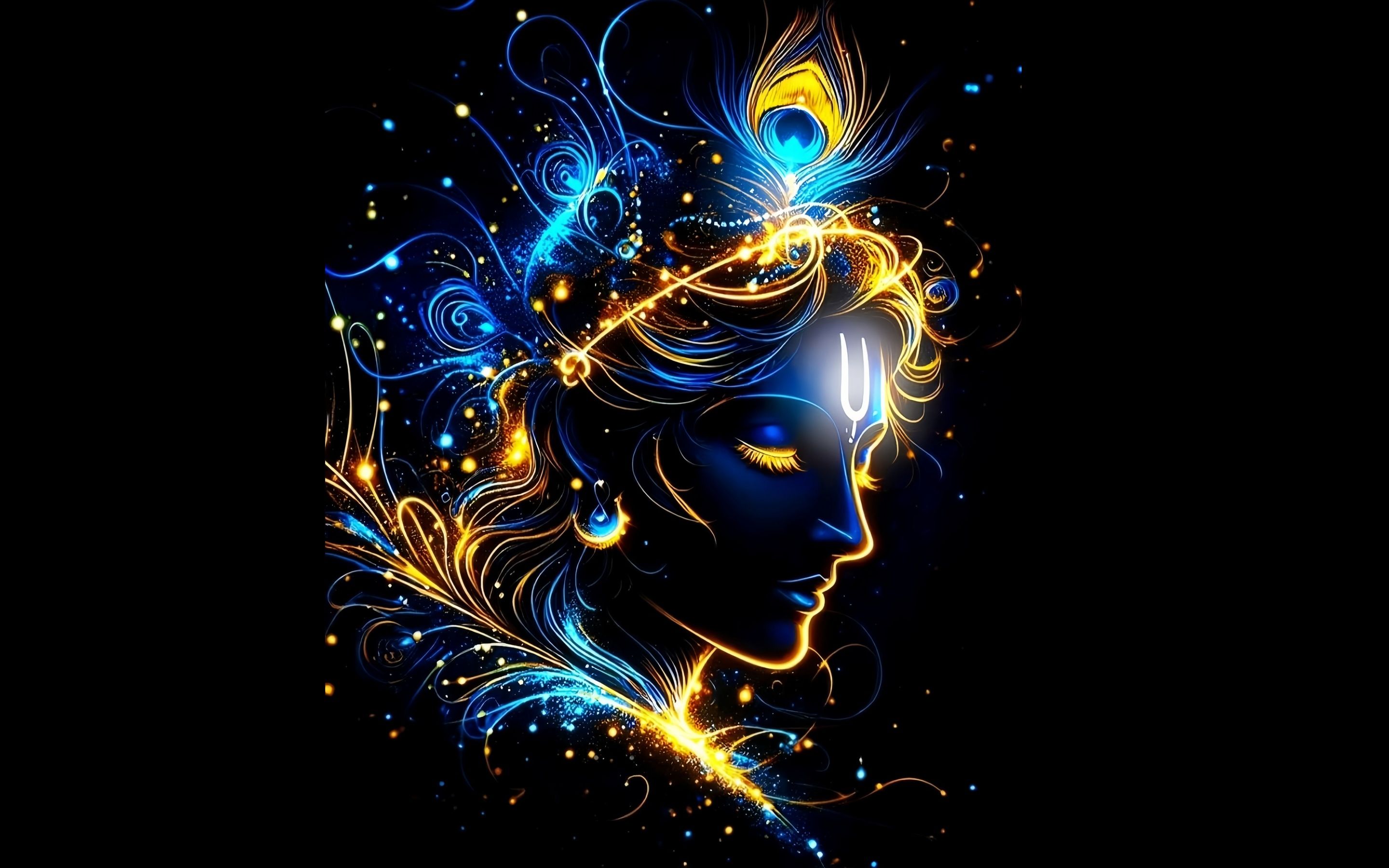2880x1800 Lord Krishna Wallpaper 4K, Black background, Hindu God, 5K