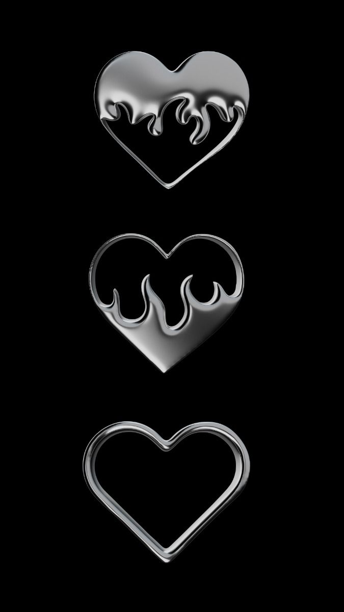 675x1200 Y2k style chrome 3D heart collection