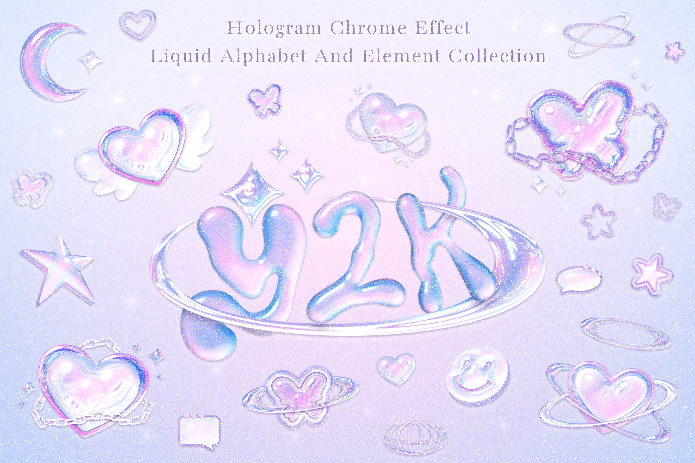 2400x1600 Y2K hologram chrome collection, an Object Graphic