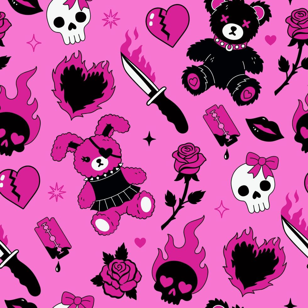 980x980 Y2k emo gothic style pattern in 1990s, 2000s style. graphics