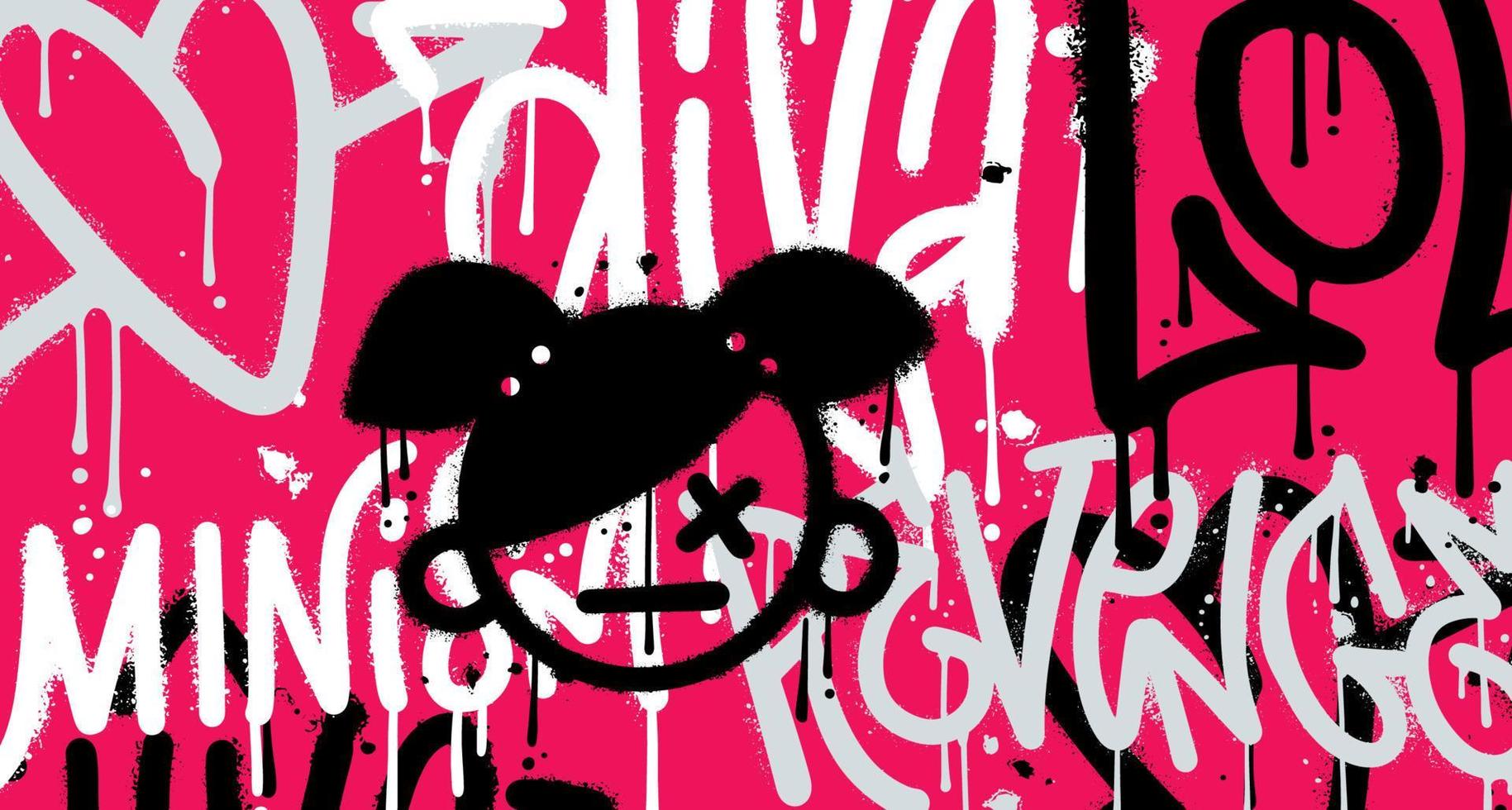 1829x980 Emo urban typography hipster street art graffiti wall. y2k slogan pattern with magenta color background. Horozontal Vector illustration