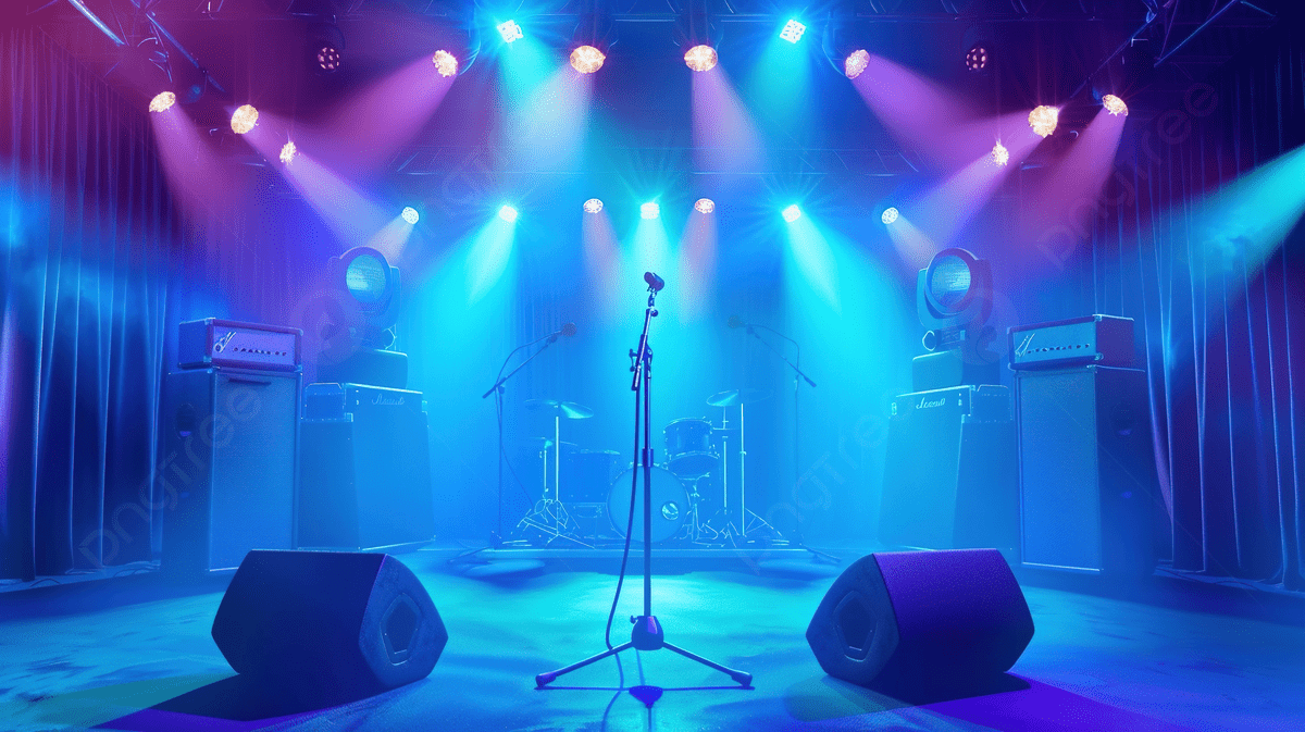 1200x673 Concert Stage With Microphone And Speakers On Bright Blue Background In Pastel Colors Photo And Picture For Free Download