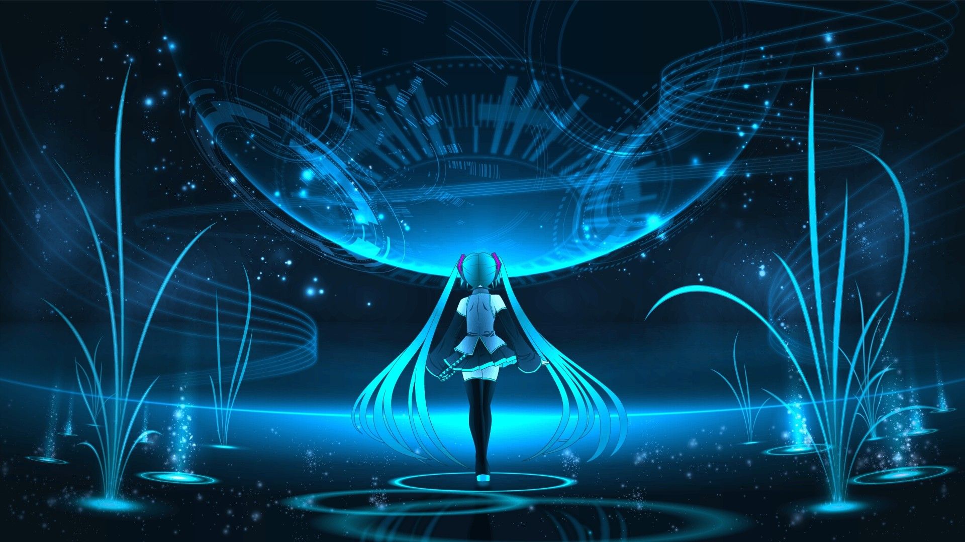 1920x1080 Anime Neon Blue Wallpaper