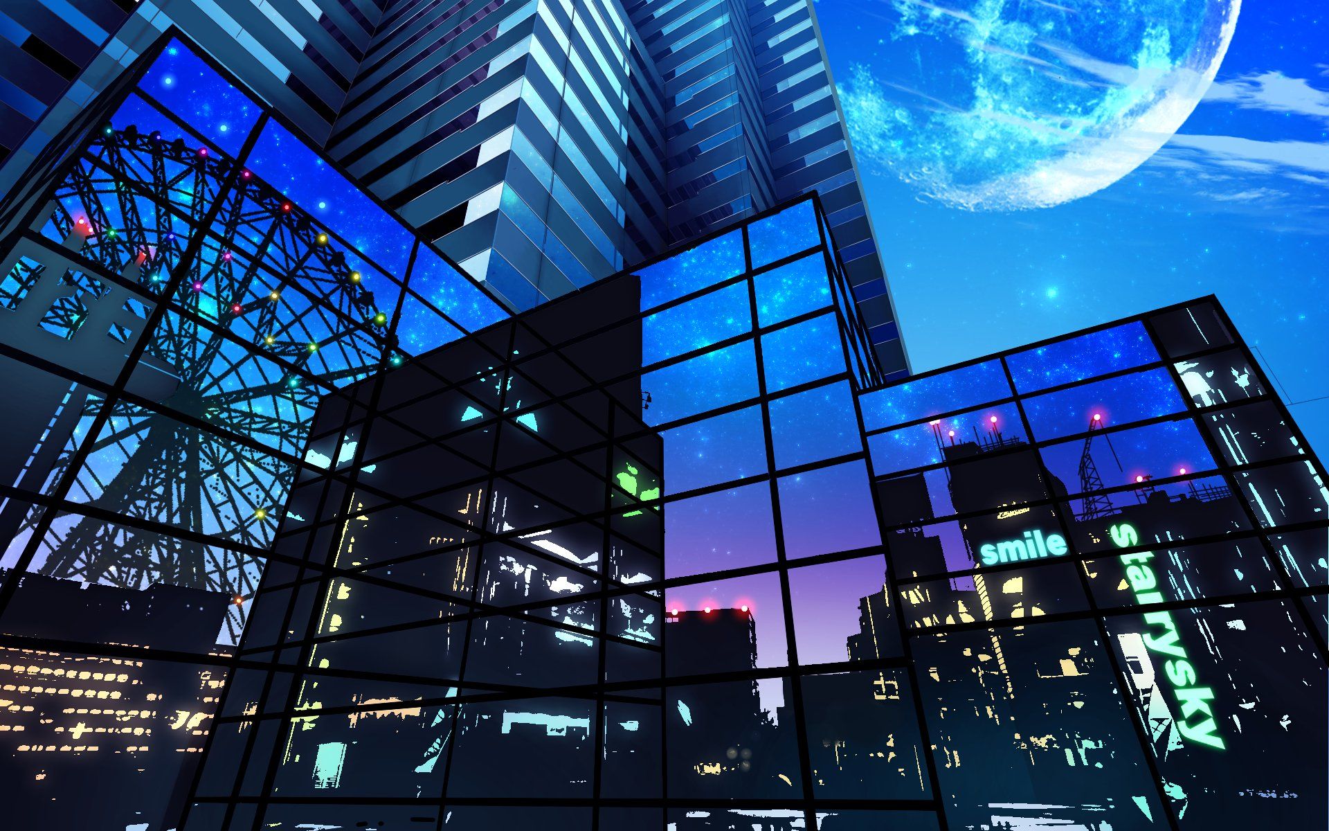 1920x1200 Download Neon Building City Anime Original Neon Anime Anime City HD Wallpaper