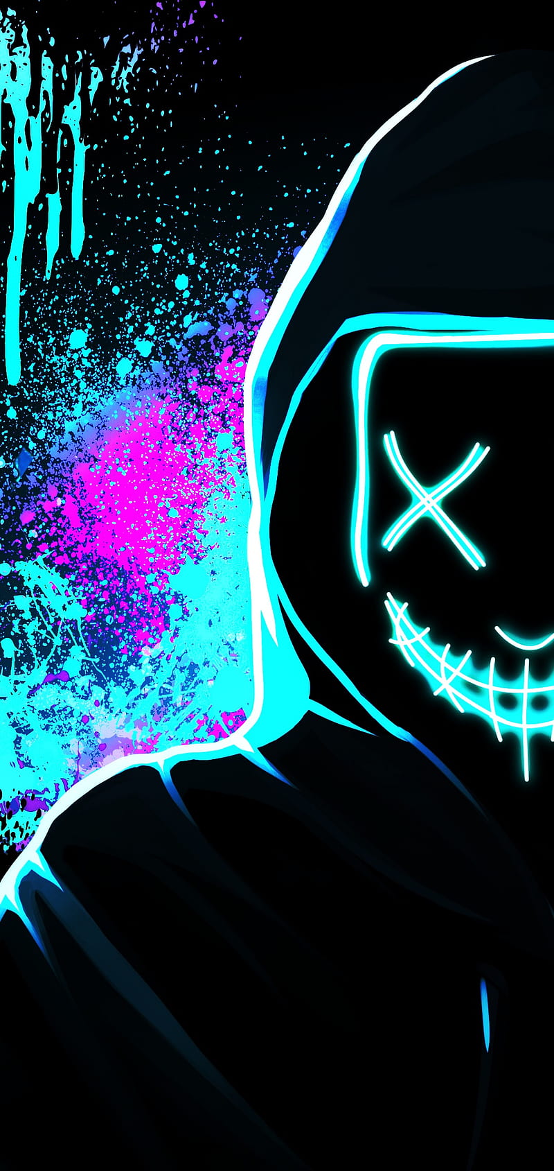 800x1689 Neon mask, abstract, anime, blue, game, the purge, HD phone wallpaper