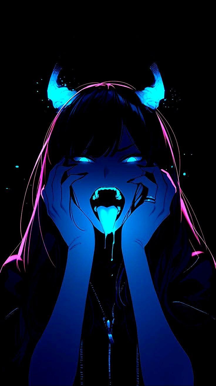 736x1313 Anime neon background. Dark blue demon, Cool demon, Character art