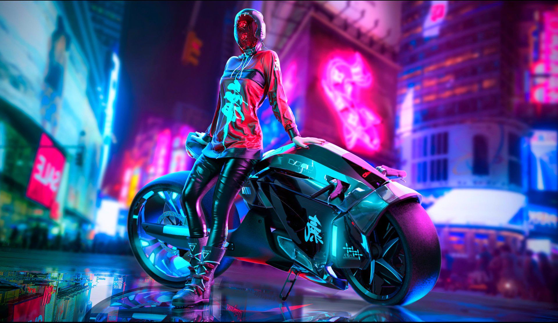 1920x1114 Neon Cyberpunk Anime Girl 4K
