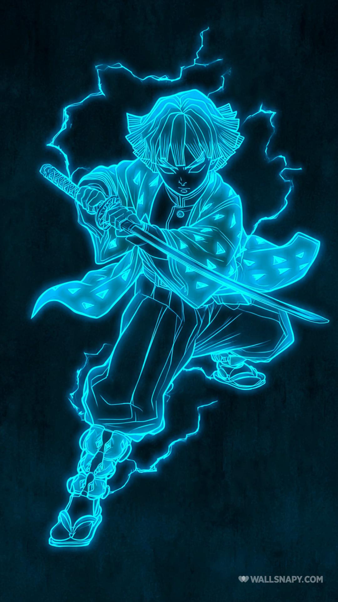 1080x1920 Demon slayer zenitsu neon anime portrait 4k wallpaper
