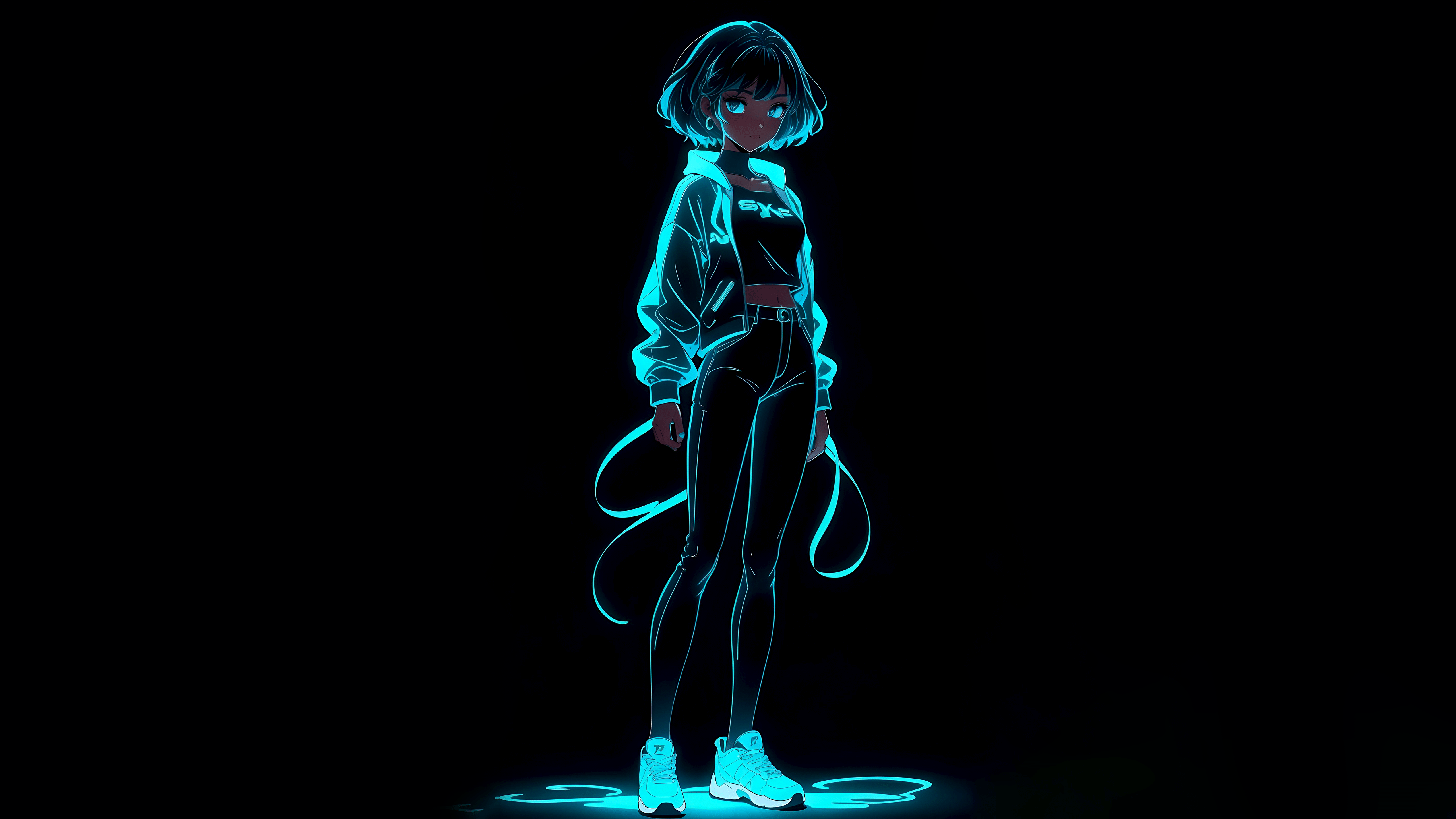 5120x2880 Neon Wallpaper 4K, Anime girl, Black background
