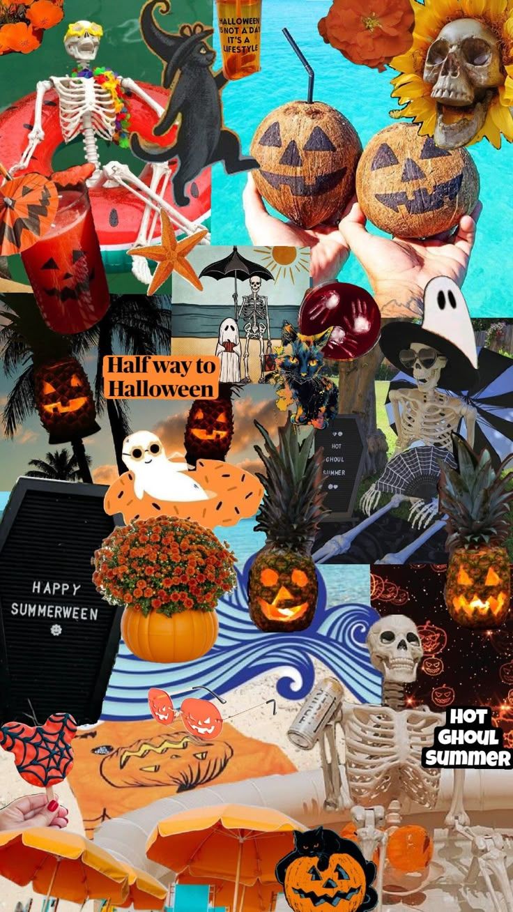 736x1308 Check out evajaneolson's Shuffles. Halloween summer wallpaper, Summerween wallpaper aesthetic, Retro halloween aesthetic