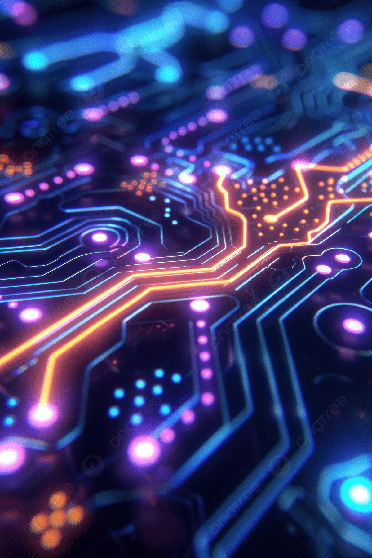 1200x1800 Abstract Technical Background With Glowing Neon Lights And Circuit Board Elements Symbolizes Modern Technology And Futuristic Concepts Wallpaper Image For Free Download