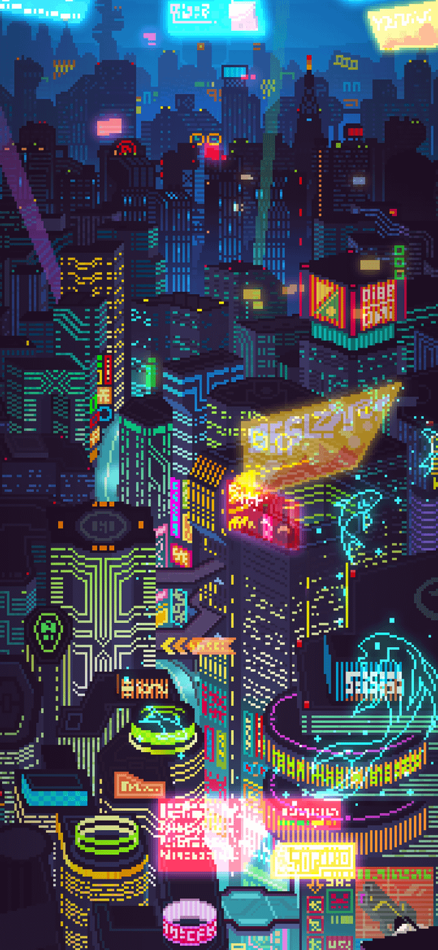 640x1386 Neon Skyline Phone Wallpaper