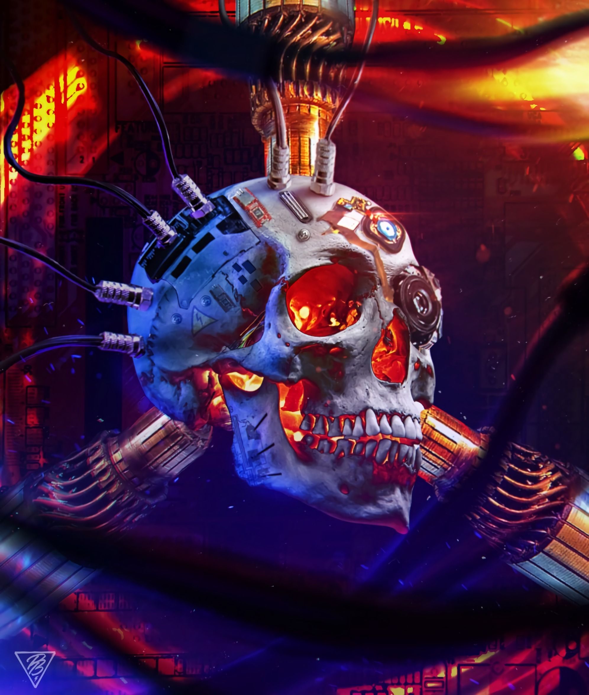 1992x2348 Phone wallpaper: Technology, Technologies, Skull, Art, Neon 90614