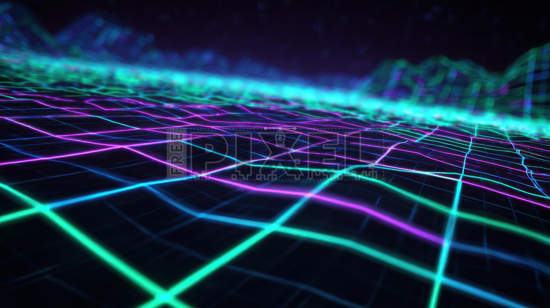 1827x1024 Free Photo Neon Grid Landscape