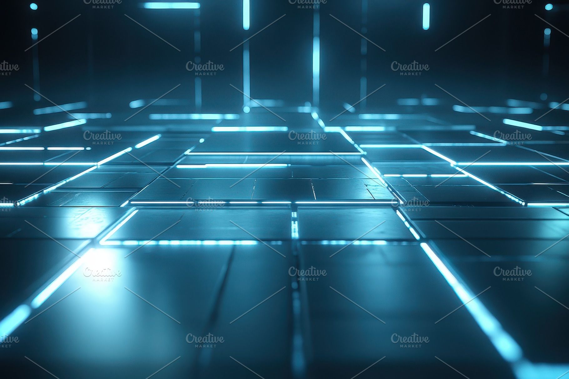 1820x1214 Futuristic Blue Neon Grid Floor Abst, a Background Photo