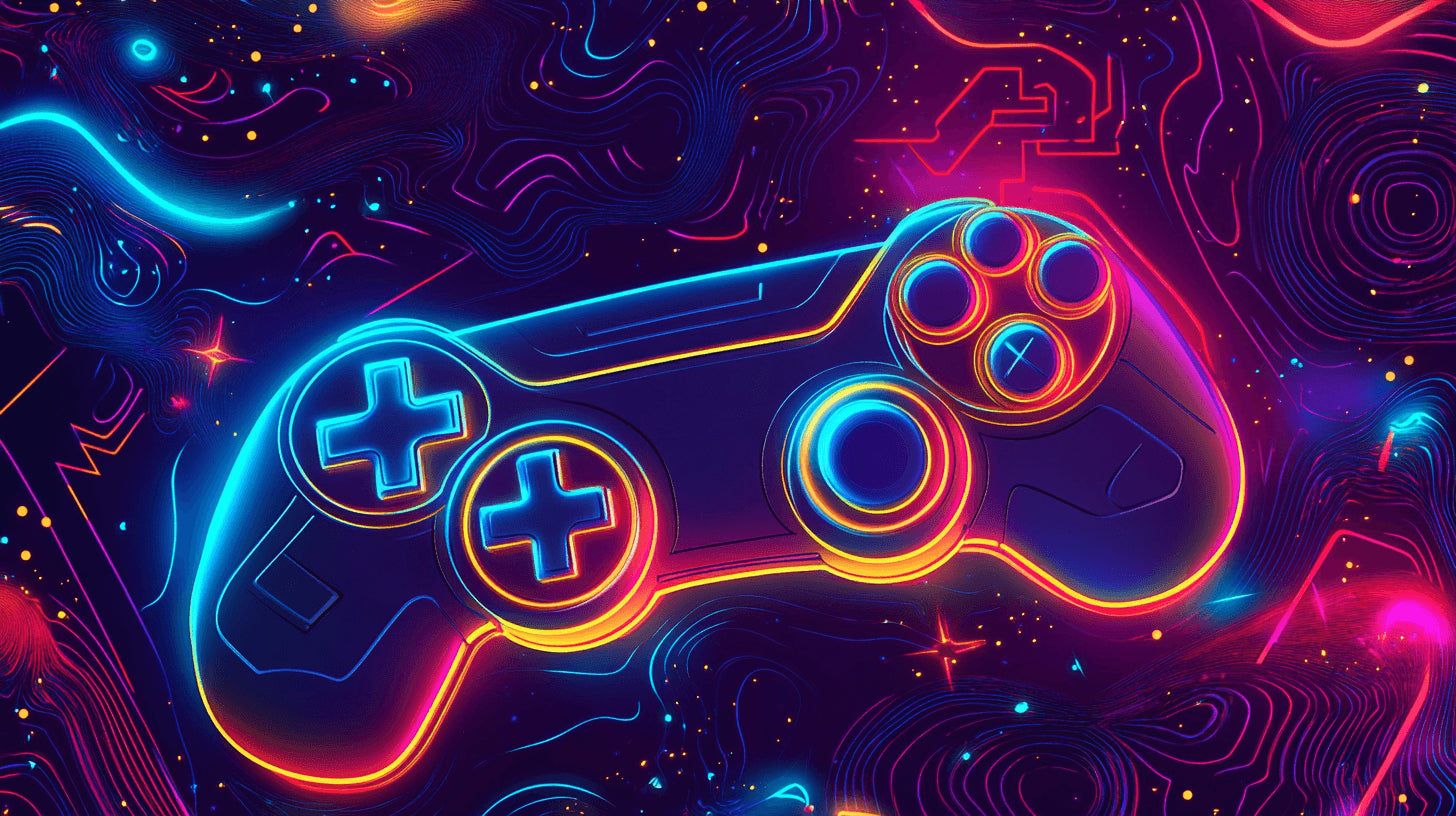 1456x816 Gaming Mural Wallpaper. Neon Cyber Controller Design