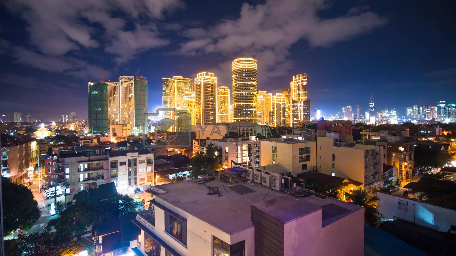 1600x900 Time lapse view of Makati skyscrapers in Manila city. Skyline at night, Philippines. by DovidPro Vectors & Illustrations with Unlimited Downloads