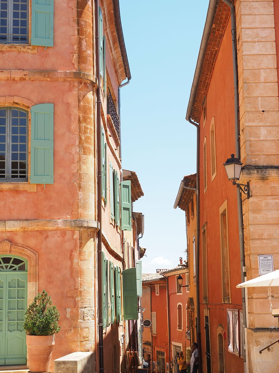910x1213 HD wallpaper: two orange houses under blue sky, roussillon, community, village