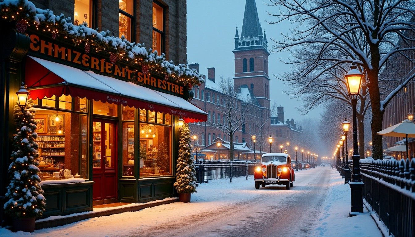 1344x768 Snowy Luxury British City Christmas Wonderland. Stable Diffusion Online