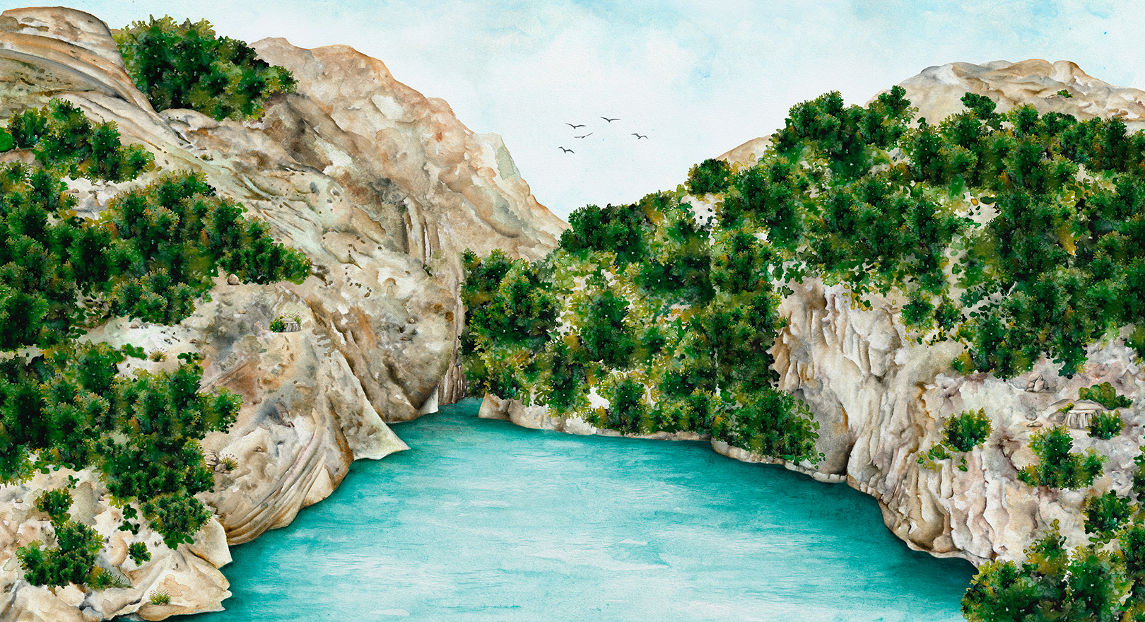 1620x880 Bespoke panoramic wallpaper Les gorges émeraude Green & Blue France collection Les Dominotiers