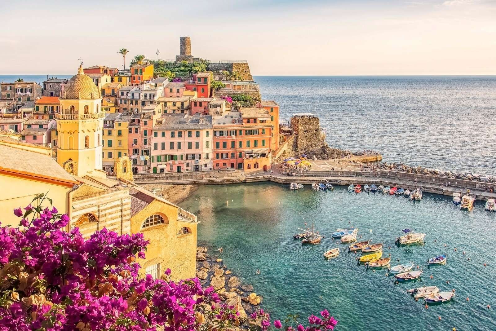 1600x1068 Wall Mural light over a colorful harbor city