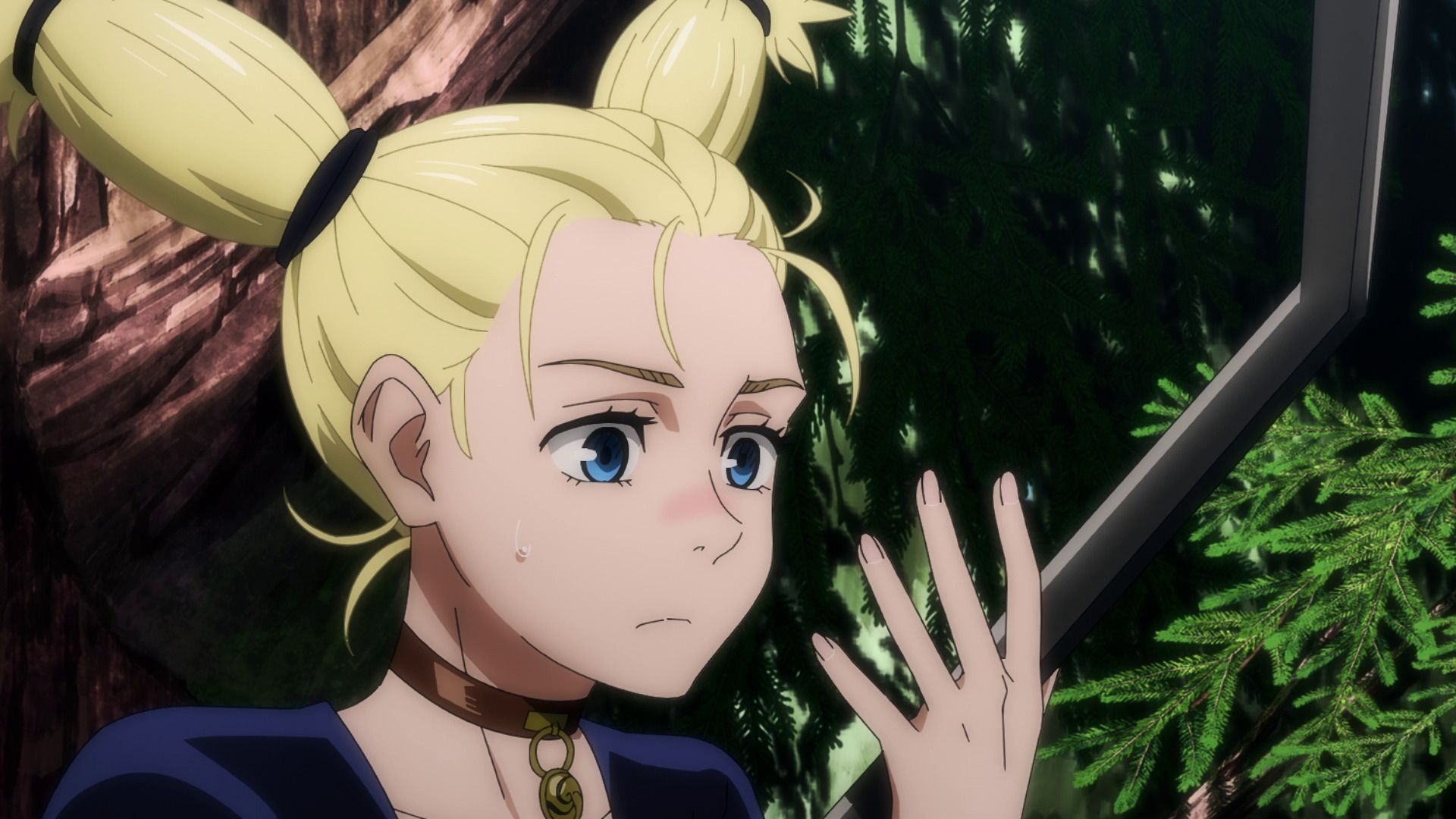 1920x1080 ID: four gifs of Momo Nishimiya from Jujutsu Kaisen flying on her broom. in the first and fourth, her full body is shown. in