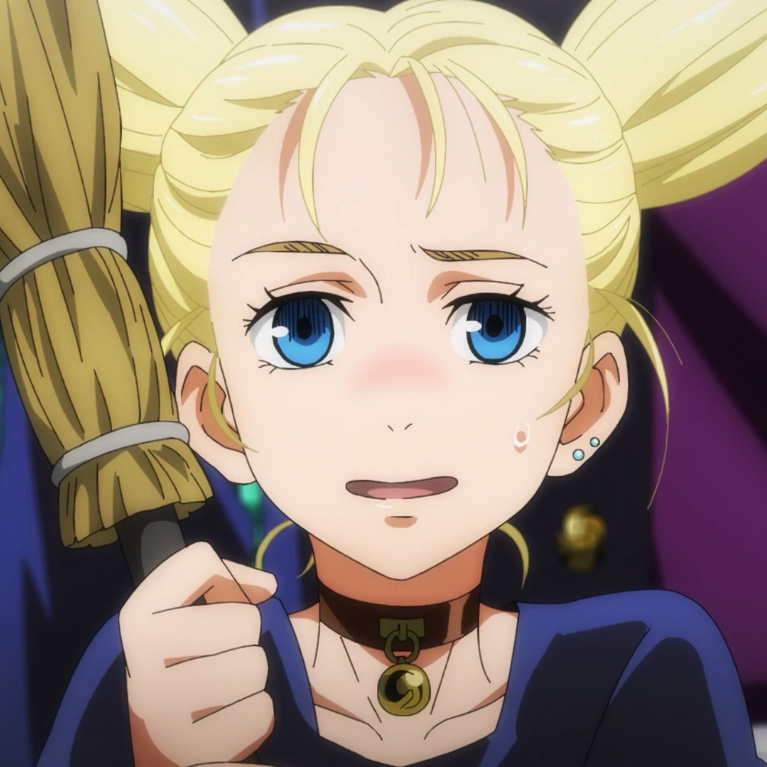 1536x1536 ID: four gifs of Momo Nishimiya from Jujutsu Kaisen flying on her broom. in the first and fourth, her full body is shown. in