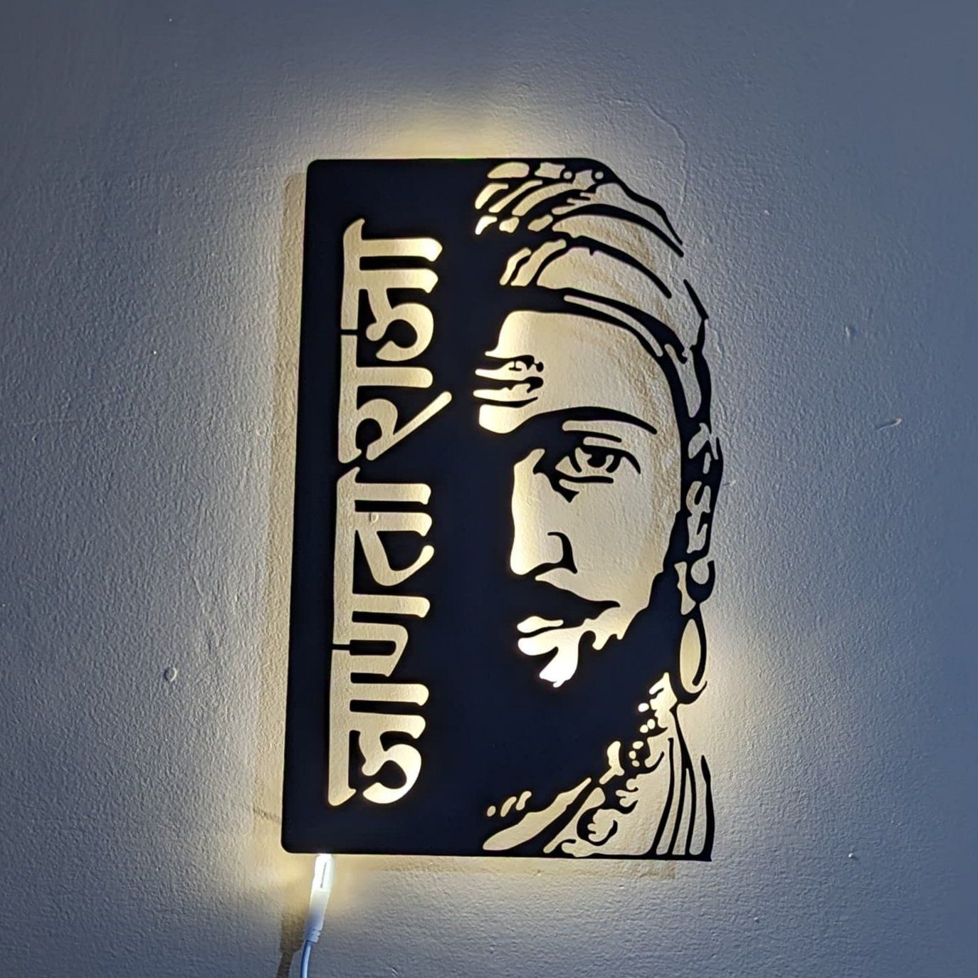 1374x1374 Janta Raja Steel Wall Art Sculpture in Black with LED Light