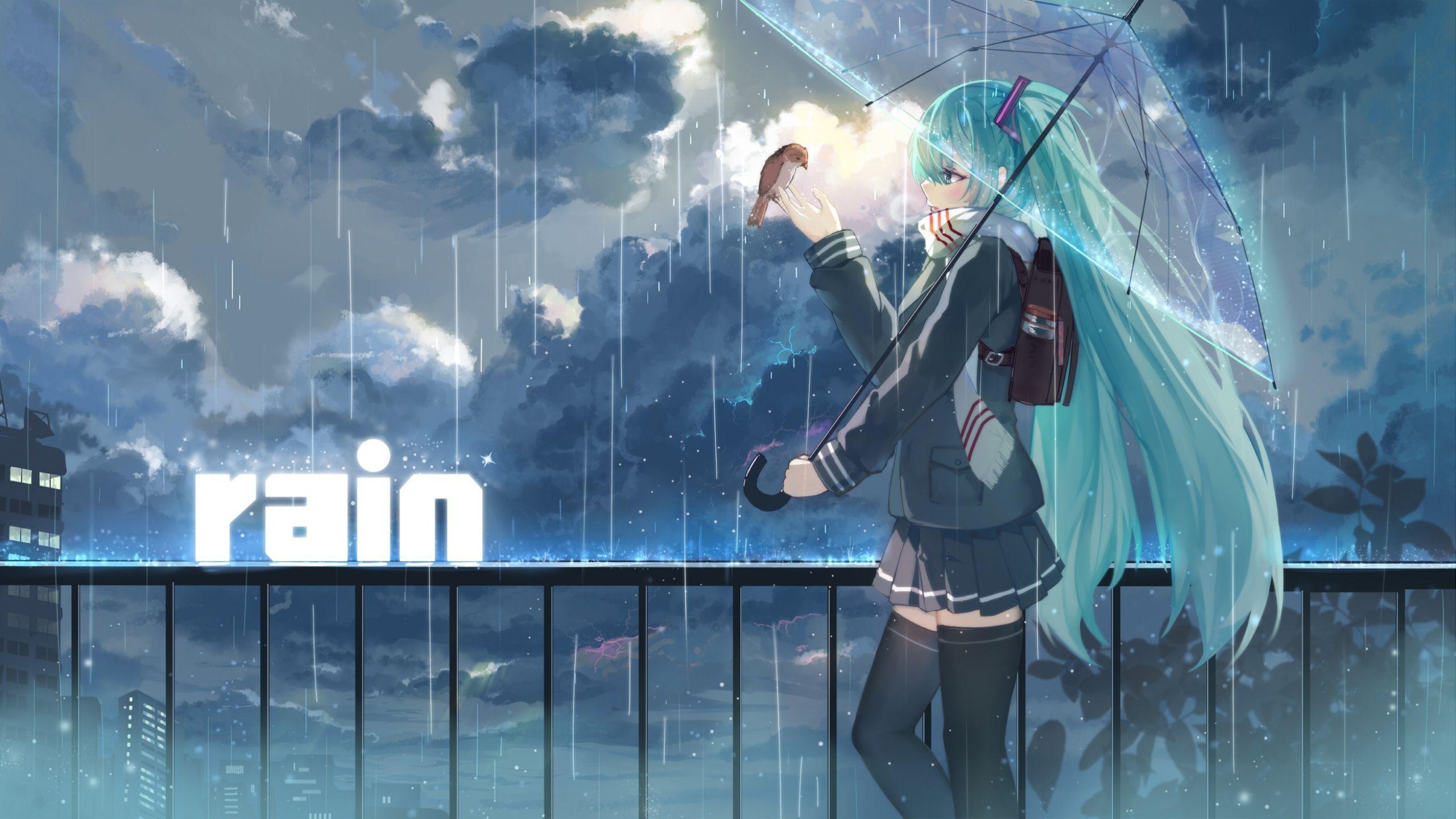 2560x1440 Anime In Rain