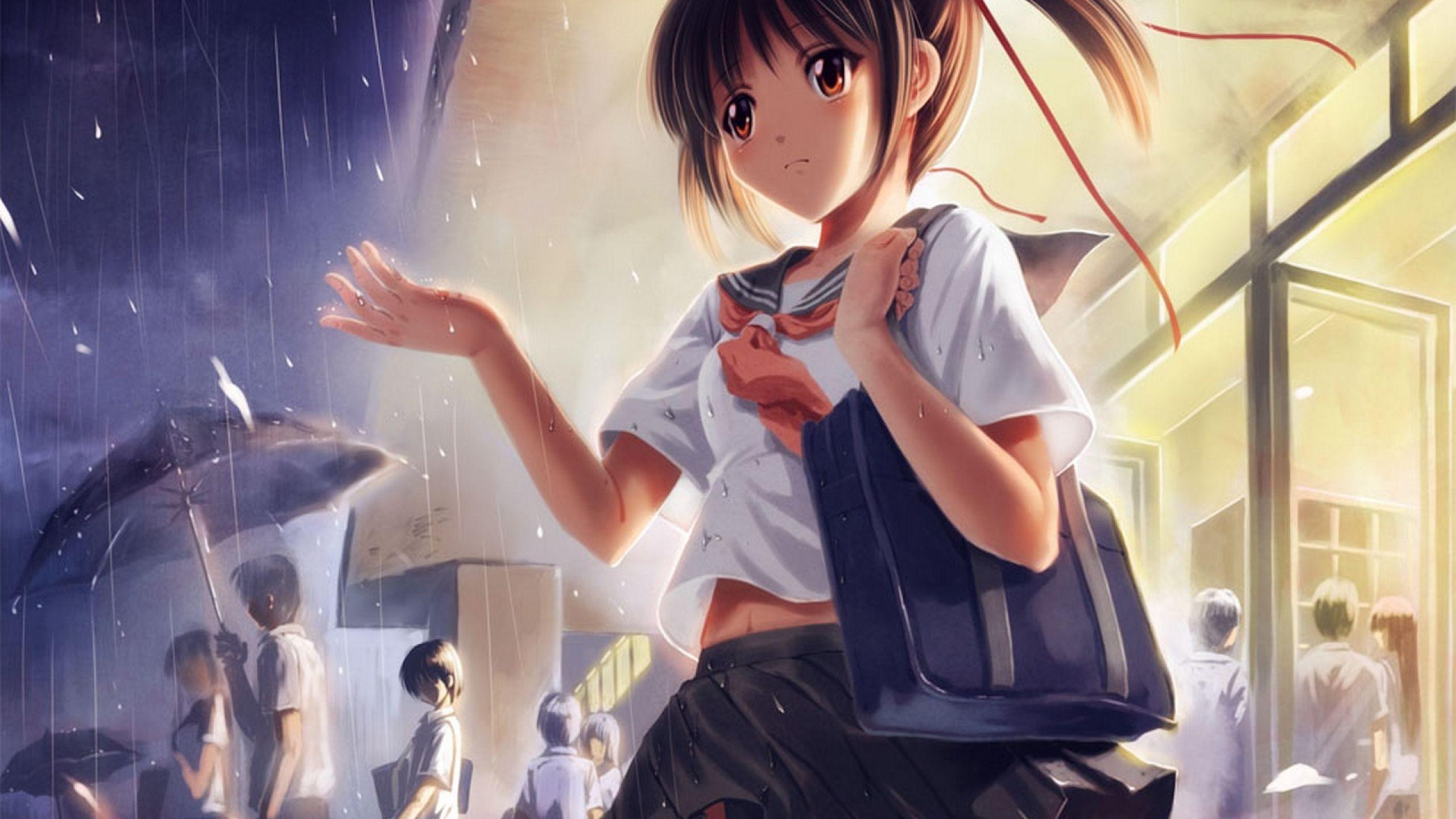 2560x1440 girl, students, rain 1440P Resolution Wallpaper, HD Anime 4K Wallpaper, Image, Photo and Background