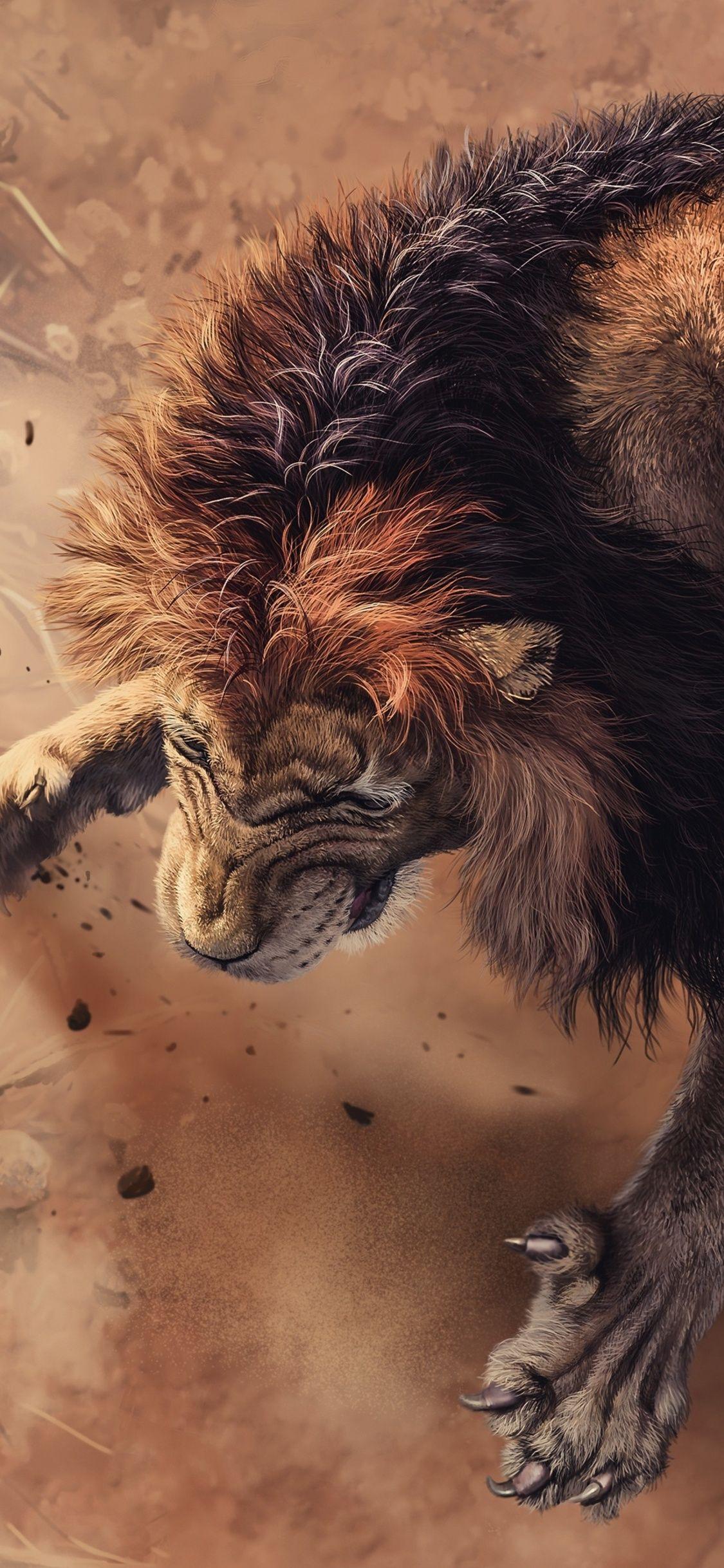 1125x2436 Angry Lion iPhone XS, iPhone iPhone X HD 4k Wallpaper, Image, Background, Photo and Picture