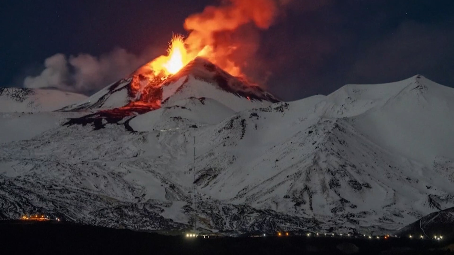 1920x1080 Lava Explodes From Snowy Mount Etna