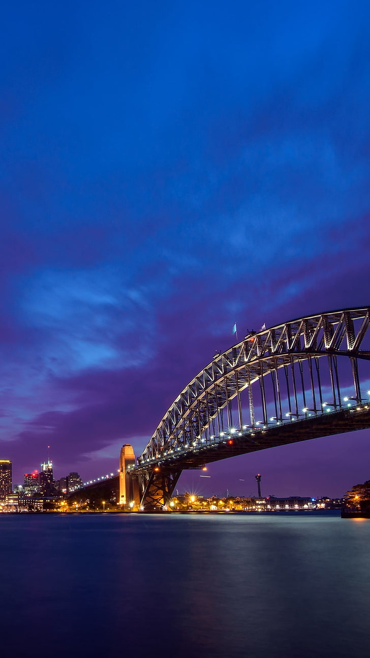 728x1294 HD wallpaper: Sydney Harbour Bridge Night, black steel bridge, Cityscapes, architecture