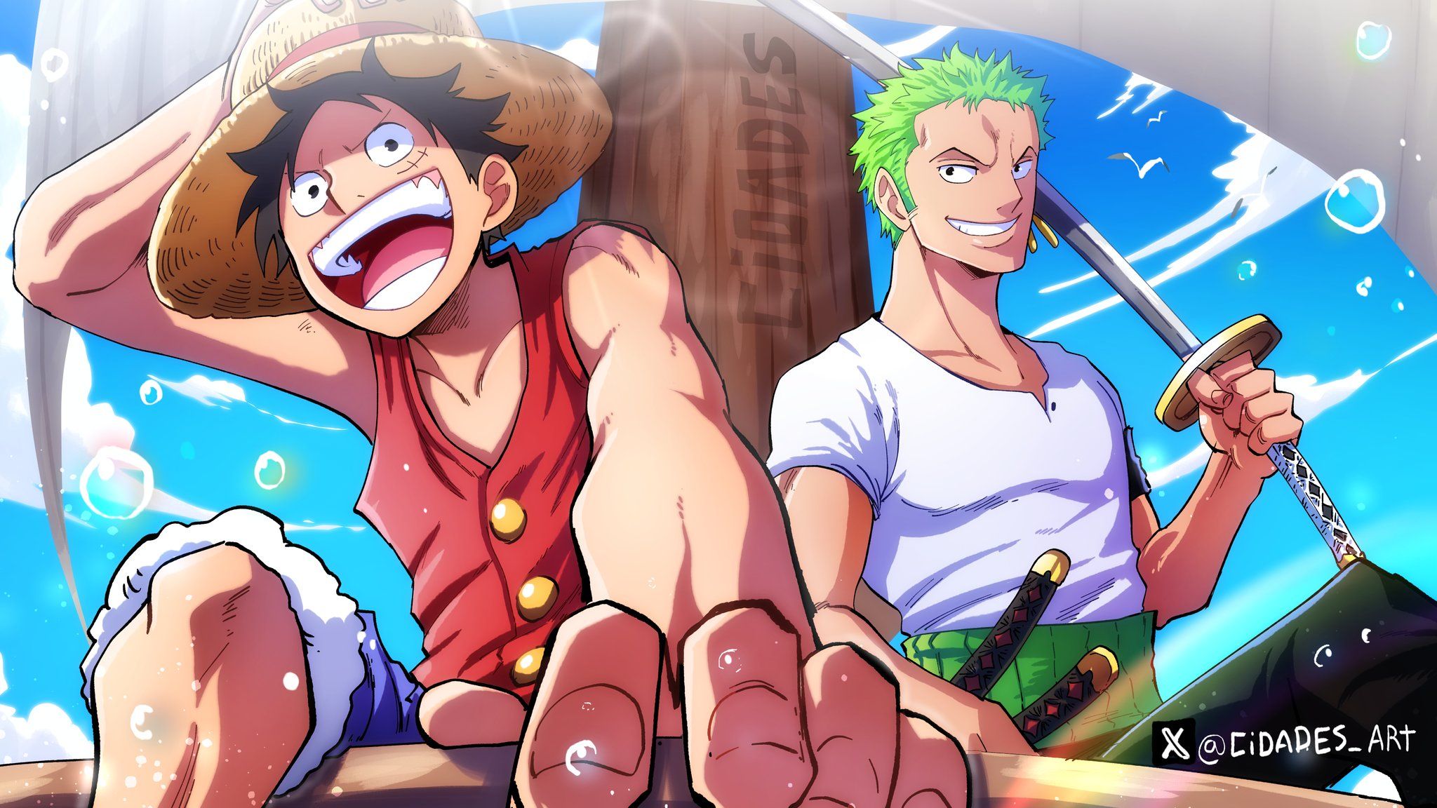 2048x1152 One Piece HD Wallpaper: Luffy & Zoro's Epic Adventure