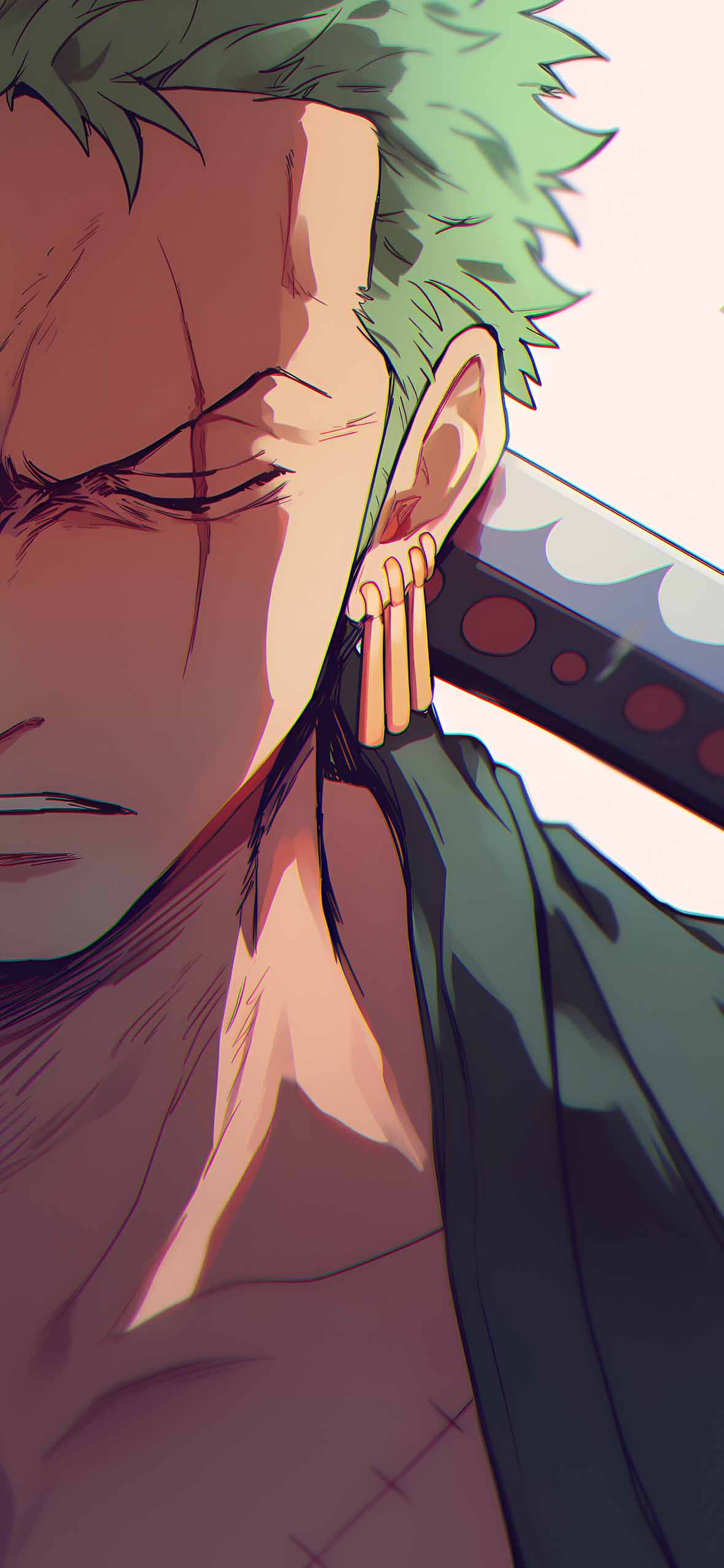 1180x2554 Fierce Luffy vs Zoro Samurai Dual Energy Matching Wallpaper HD