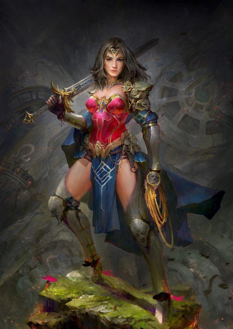 748x1058 warrior, Wonder Woman, Fantasy art, Sword Wallpaper HD / Desktop and Mobile Background