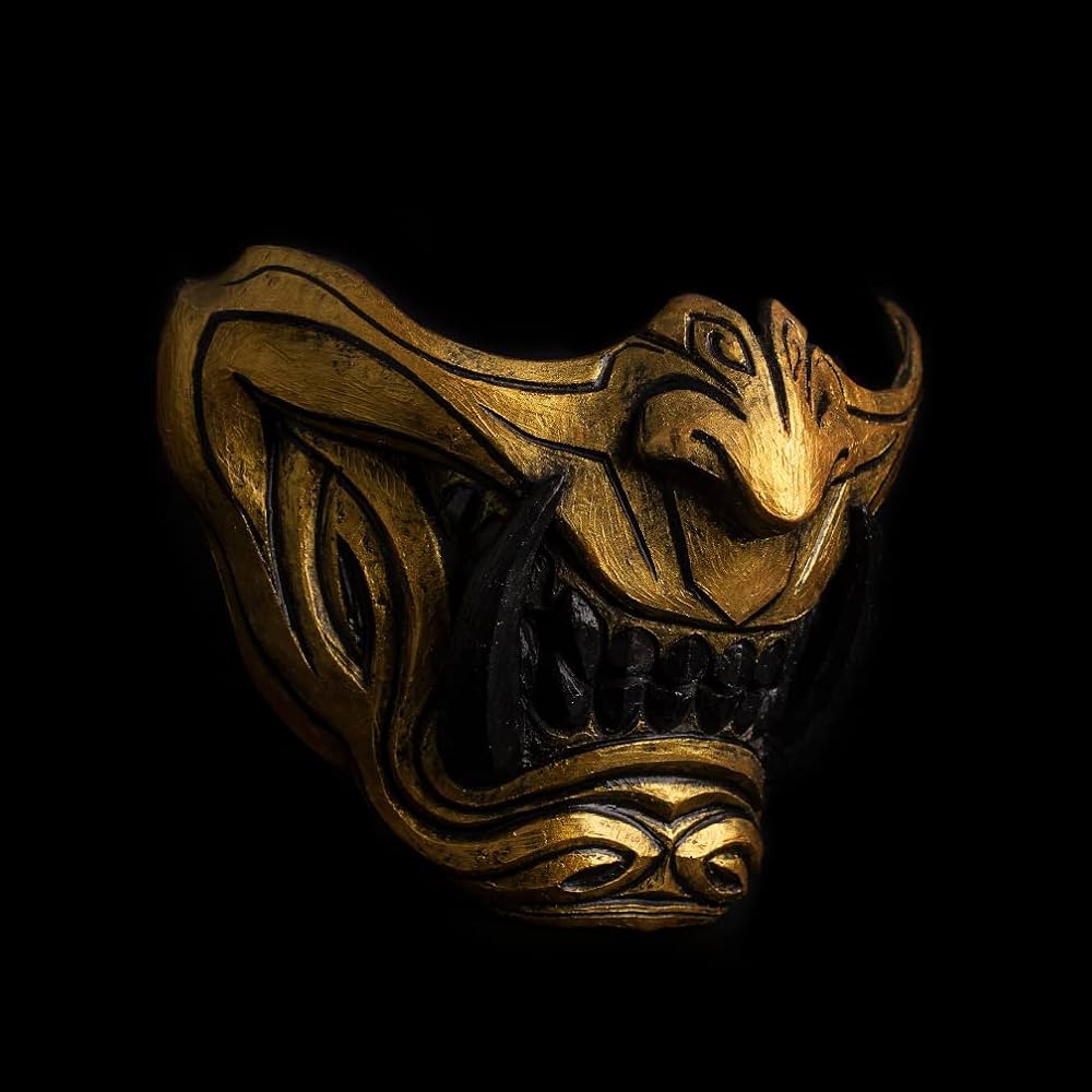 1000x1000 Amazon.com : Half Face Samurai Mask Oni Mempo Japanese Ronin Demon NOH for Airsoft Paintball BB Gun Motorcycle Gold Joker KKD KK33 : Sports & Outdoors