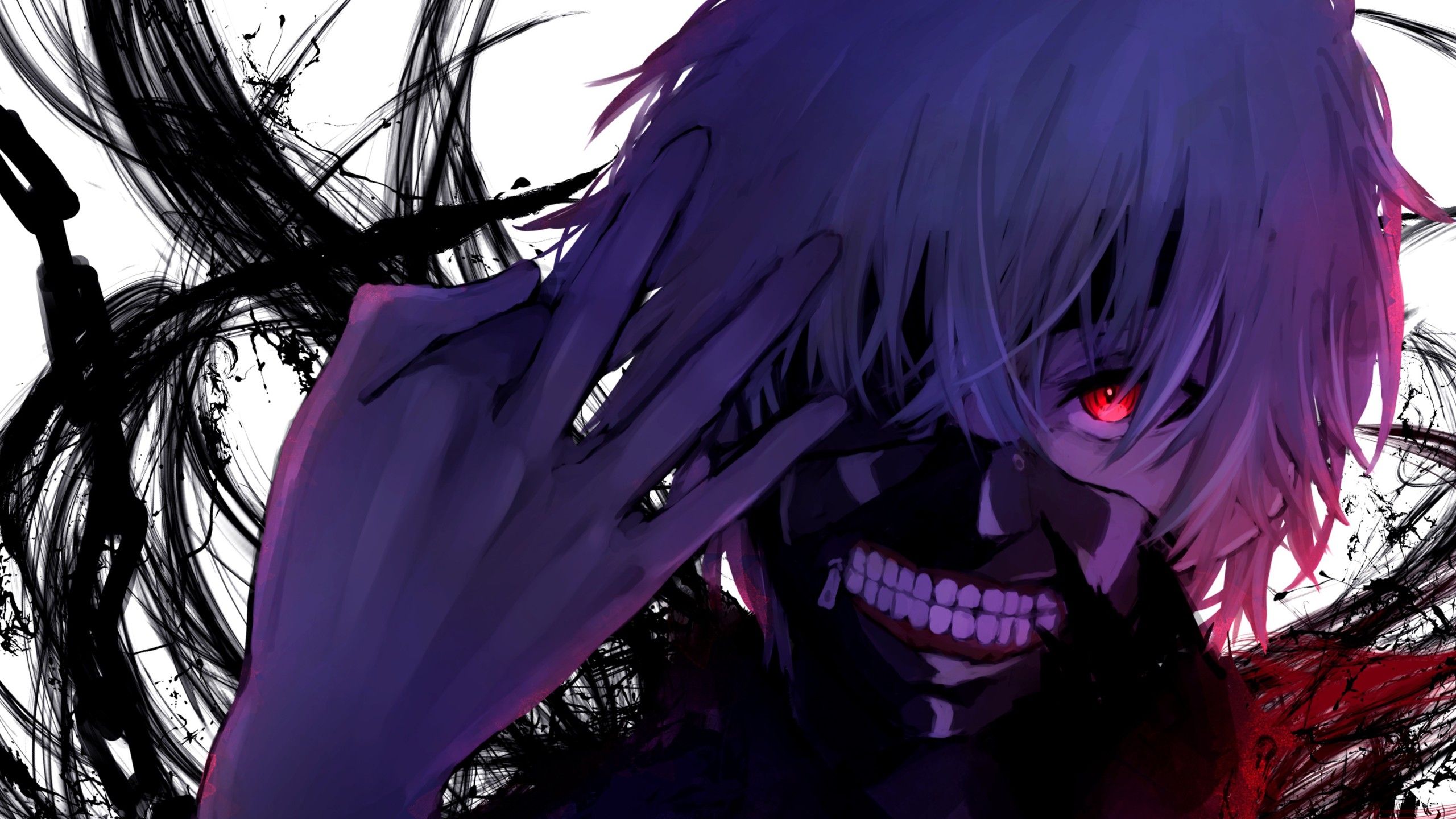 2560x1440 Purple Hair Red Eyes Ken Kaneki HD Tokyo Ghoul Wallpaper
