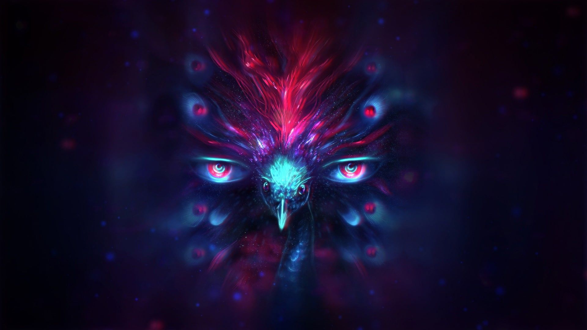 1920x1080 Bird Animal Eyes Trippy Dark Theme Black Background HD Dark Theme Wallpaper